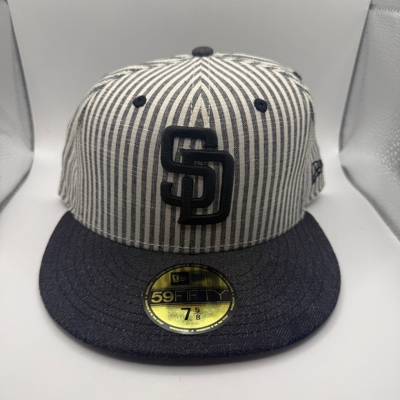 New Era Other - New Era 59FIFTY San Diego Padres Hat 7 5/8 Hickory Stripe Denim MLB Fitted Cap